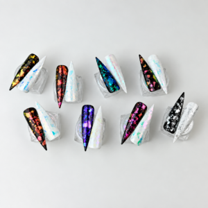 Wild AF chrome flakes nail art set with eight iridescent effects