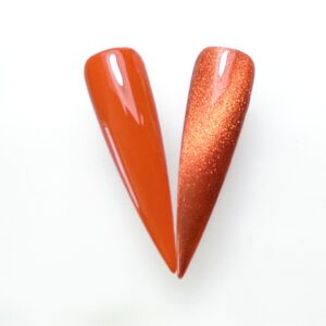 Perfect Pumpkin orange gel polish with Lion's Gate cat eye gel color layered over it