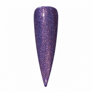 Amethyst Holo gel polish on a purple holographic nail swatch with a white background