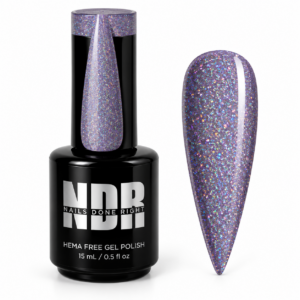 Grape Holo violet holographic gel polish by Nails Done Right with rainbow holo sparkle