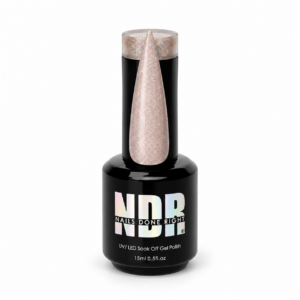 Nails Done Right Champagne Holo gel polish bottle with a champagne nude holographic nail swatch