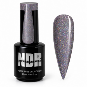 Smoky Holo gray holographic gel polish by Nails Done Right with rainbow holo sparkle