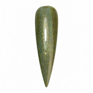 Lucky Holo olive-green holographic gel polish swatch with golden tones and rainbow sparkle