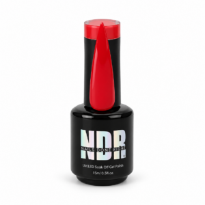 Santa Sid red gel polish bottle with a vibrant true red nail swatch on a white background