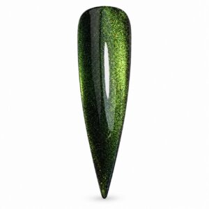 Frank green cat eye gel polish layered over Wednesday black gel polish