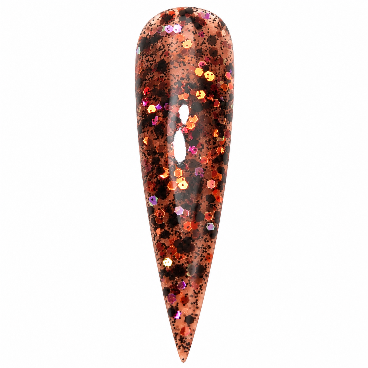 Fleur-ish HEMA-free sheer orange gel polish with black and holographic glitter