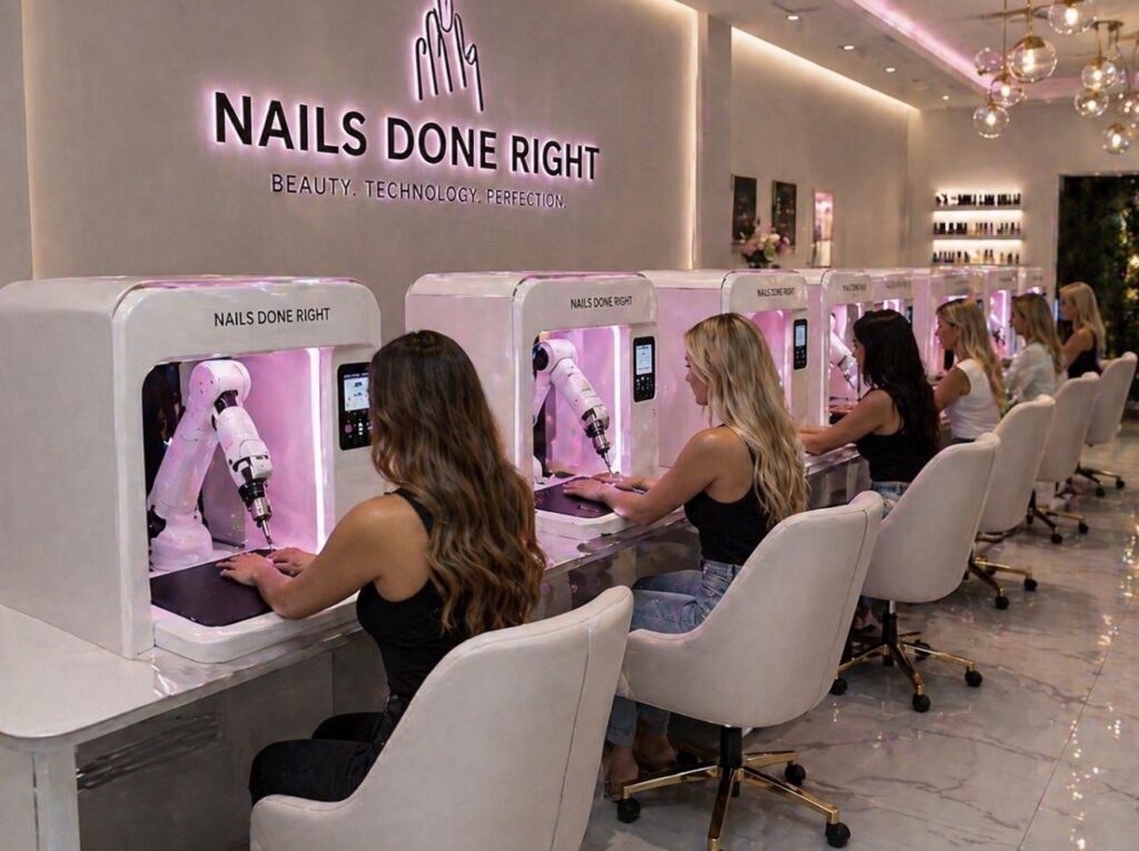 Futuristic Nails Done Right salon with automated nail stations