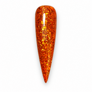 Show Girl orange glitter gel polish swatch with gold and copper chunky glitter on a white background