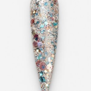 Slim Sadie rose gold and turquoise chunky glitter gel polish swatch on a white background