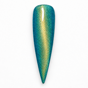 Bahama Mama turquoise green cat eye gel polish swatch with a gold magnetic glow