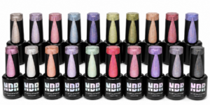 Twenty Nails Done Right holographic gel polish bottles arranged in two rows on a white background