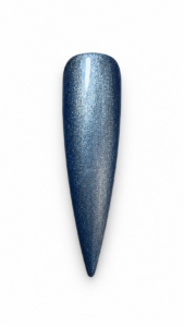 Jerry’s Jeans denim blue cat eye gel polish swatch with silver-blue magnetic shimmer on a white background