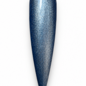Jerry’s Jeans denim blue cat eye gel polish swatch with silver-blue magnetic shimmer on a white background