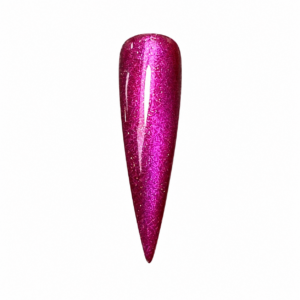 Ribbon Candy pink cat eye gel polish on a vertical nail swatch with a white background