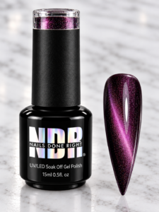 Sugar Plum deep purple cat eye gel polish with flash reflective glitter