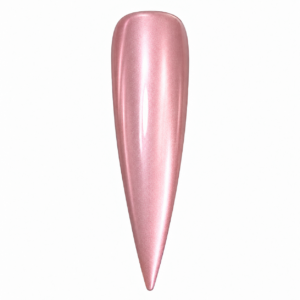 Aurora soft pink shimmer gel polish on a pointed nail swatch against a white background