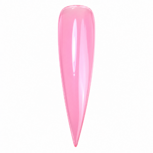 Glossy translucent candy-pink Candy Veil gel polish on a pointed nail swatch against a white background