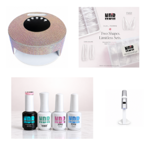 NDR Professional HEMA-free gel nail kit with builder gel, dual forms and UV LED nail lamps