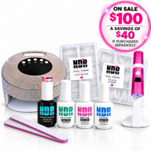 NDR Professional HEMA-free gel nail kit on sale for $100 with gel essentials, dual forms and UV LED nail lamps
